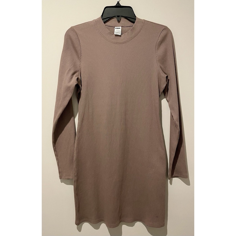 NEW Pink Victoria's Secret Size Large L Stretch Sexy Dress Brown Rib LS Lounge - Picture 4 of 11